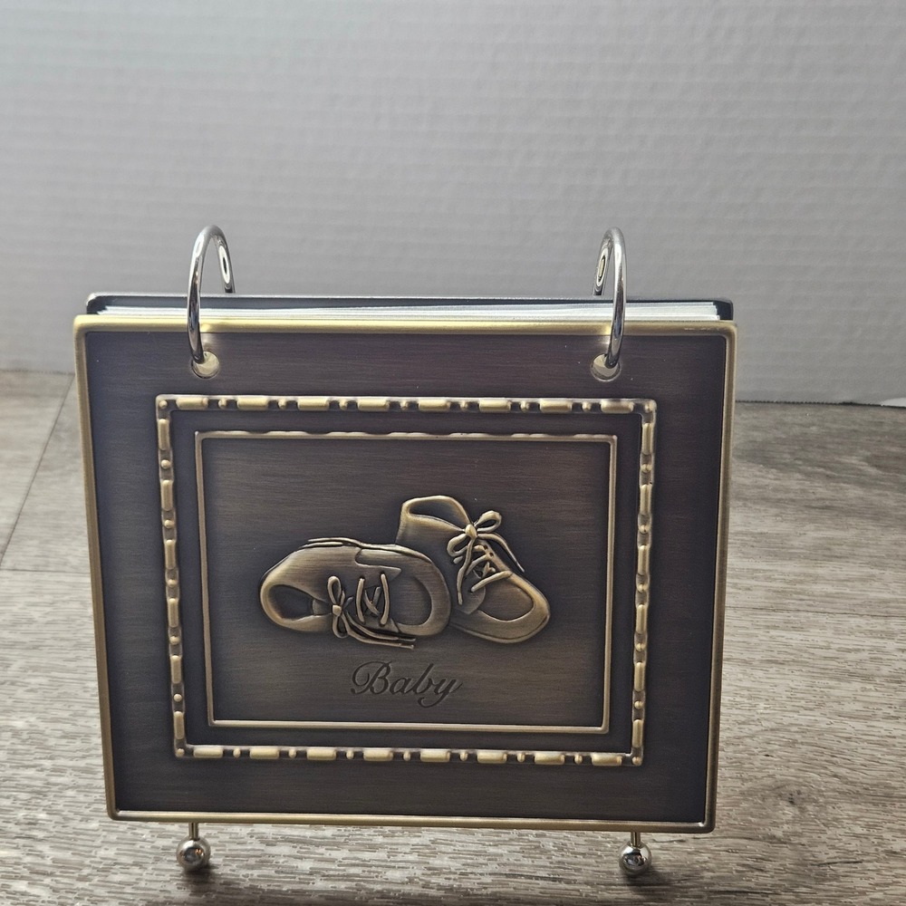Burnes of Boston Bronze Baby Shoes Metal Flip Photo Album Easel Stand Nolstagic